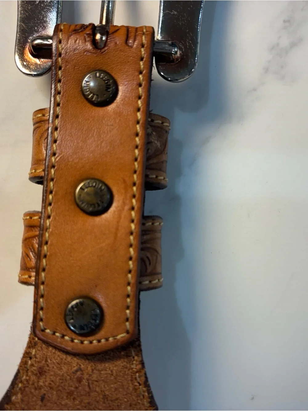 Vintage Eagle Leatherworks Tooled Floral Belt Brown 38 Made USA Leather Western